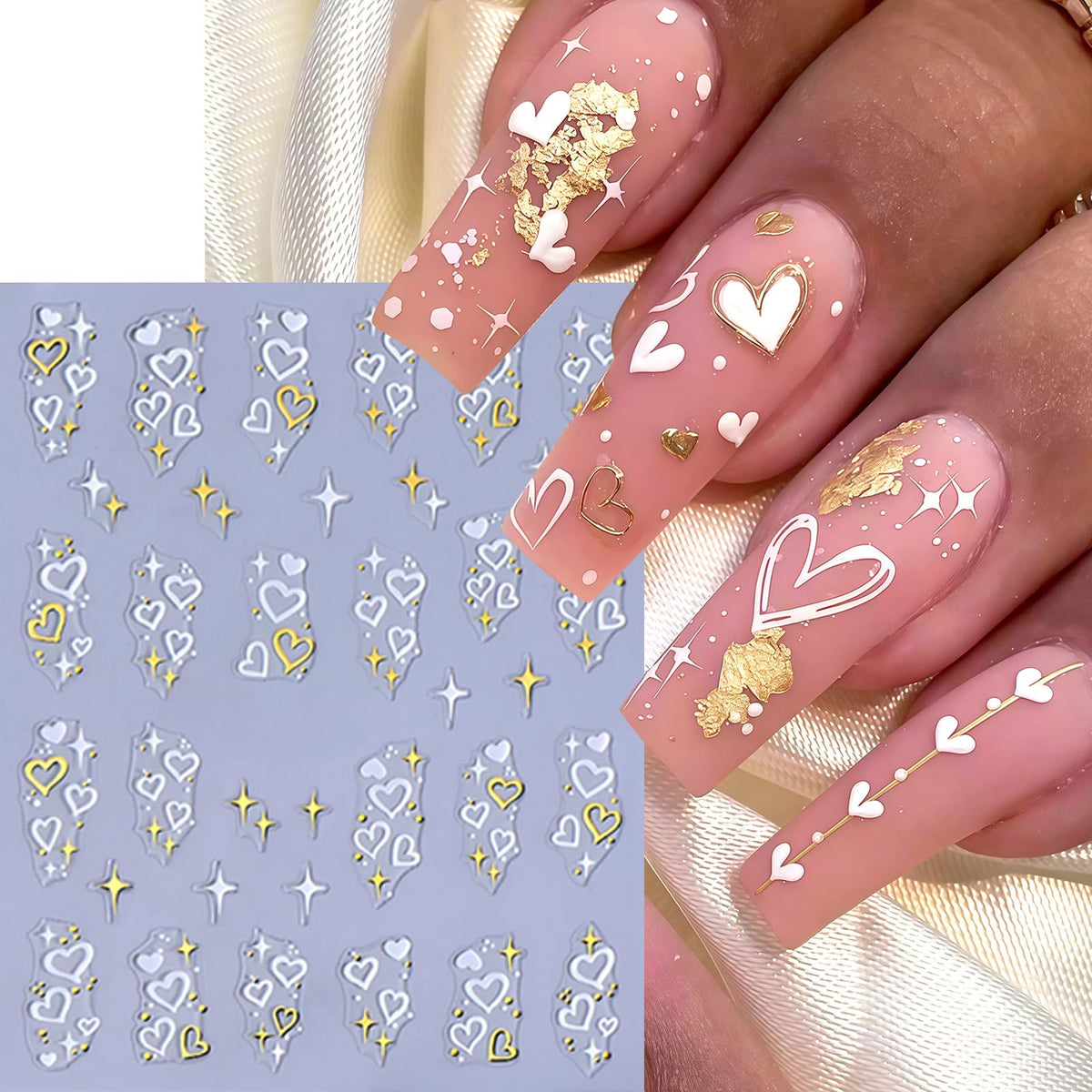 9 Sheets Valentines Day Nail Art Sticker Set 3D Self Adhesive Hearts Nail Decals Hollow Peach Heart Shaped Nail Design French Love Hearts Nail Supplies Valentine Sticker Charms Manicure Decoration