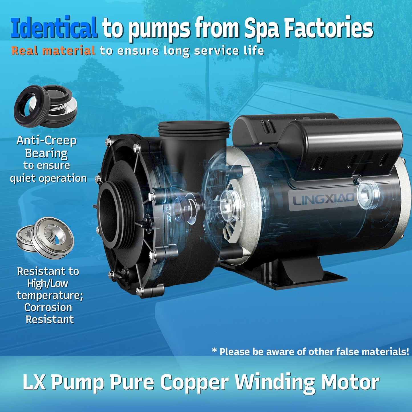 LINGXIAO SPA Pump, 2.5HP Hot Tub Pump - 48 Frame(Y) LX SPA Motor 2 Speed, 230V, 2" Port - (Model: 48WUA1502C-II)