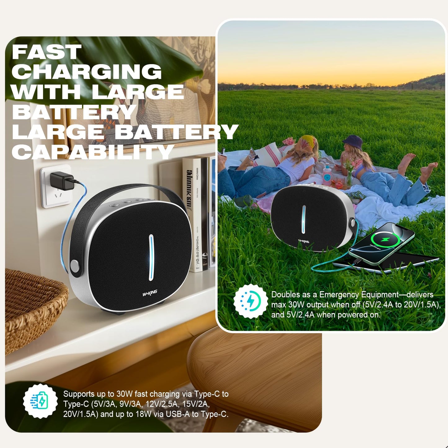Bluetooth Speaker Loud, W-KING T8II Portable Bluetooth Speakers Wireless, 96W Peak Powerful Outdoor Boombox Subwoofer, Deep Bass/Clear Sound, BT5.4/Fast Charging/PowerBank/USB/AUX, Party Large Speaker