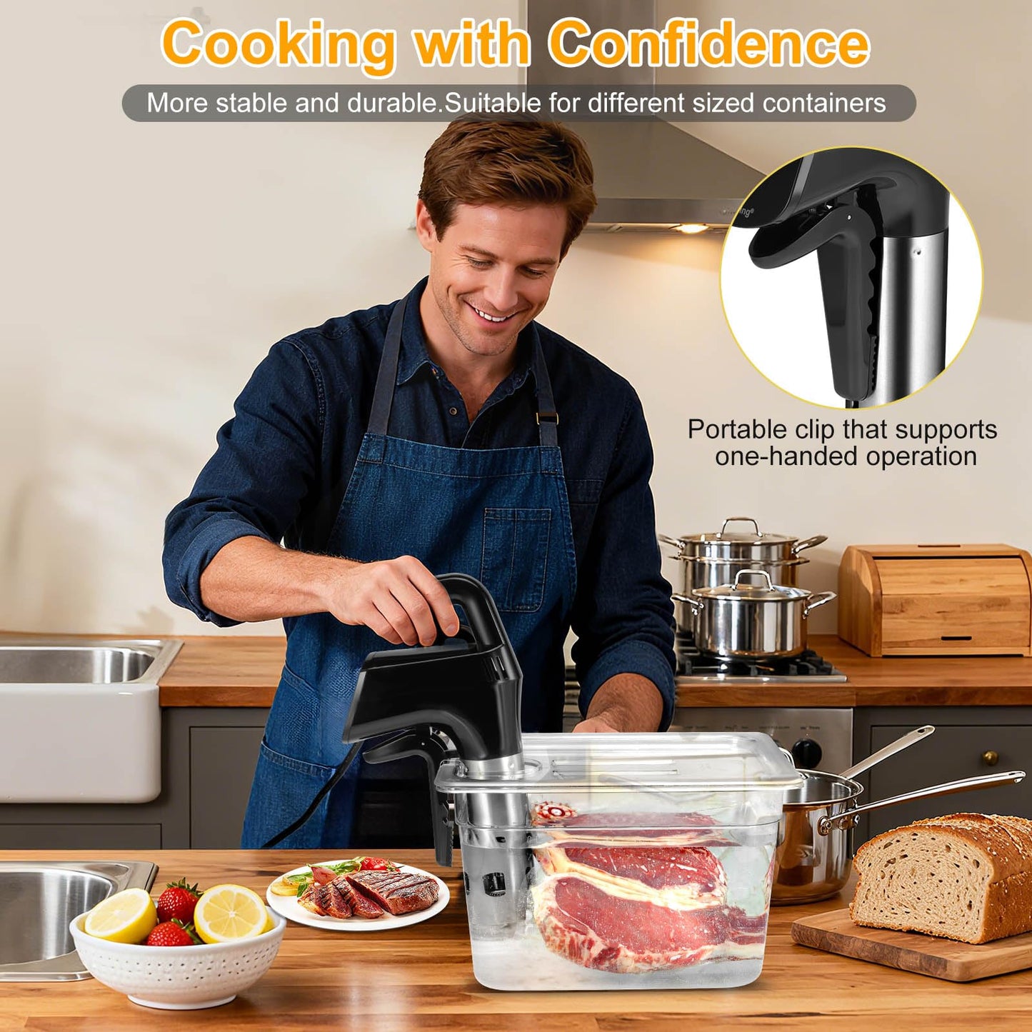 Sous Vide Cooker 2.4G WIFI, Sous Vide Machine with 30 Preset Recipes on APP & Calibration Function, 1300W Ultra-Quiet Immersion Circulator, Accurate Temperature and Time, Fast-Heating with Timer