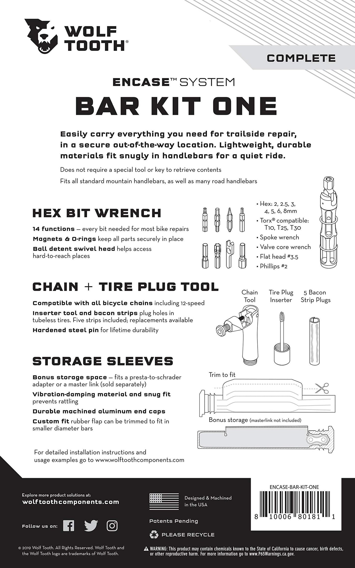 Wolf Tooth Components Encase System Bar Kit One Black, One Size