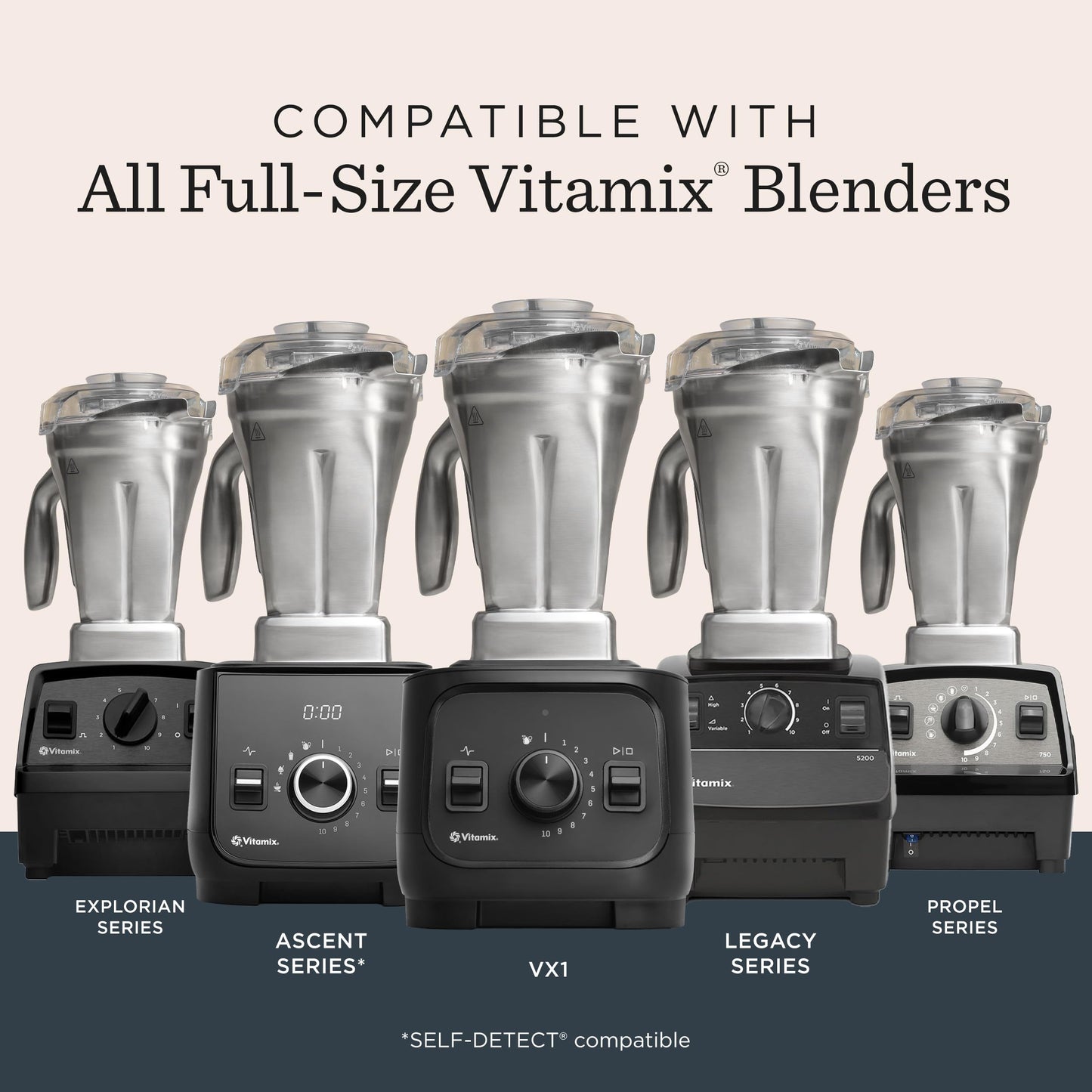 Vitamix 48-Ounce Stainless-Steel Blender Container with SELF-DETECT, Dishwasher-Safe, BPA-Free Clear Lid, Laser-Cut Stainless-Steel Blades, Compatible with All Full-Size Vitamix Blenders