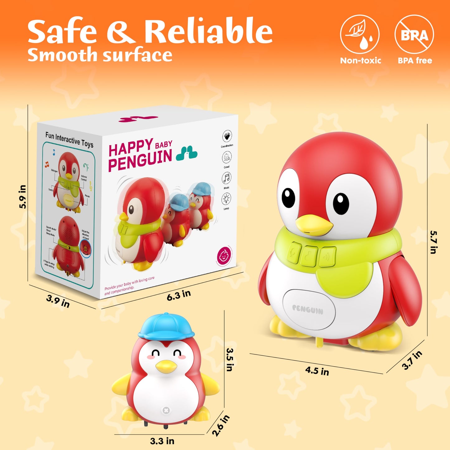 Baby Toys 6-12 Months, Musical Red Penguins Crawling Infant Toys, Early Learning Toy for Tummy Time with Light & Sound, Birthday Gifts for Babies Newborn Boys Girls 6 7 8 9 10 11 Months 1 Year Old