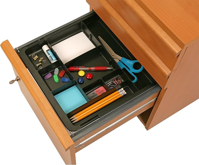 Officemate Expandable Drawer Organizer Tray, Adjustable 10.3"â16" Width, Customizable Compartments with Dividers, Recycled Plastic, Black