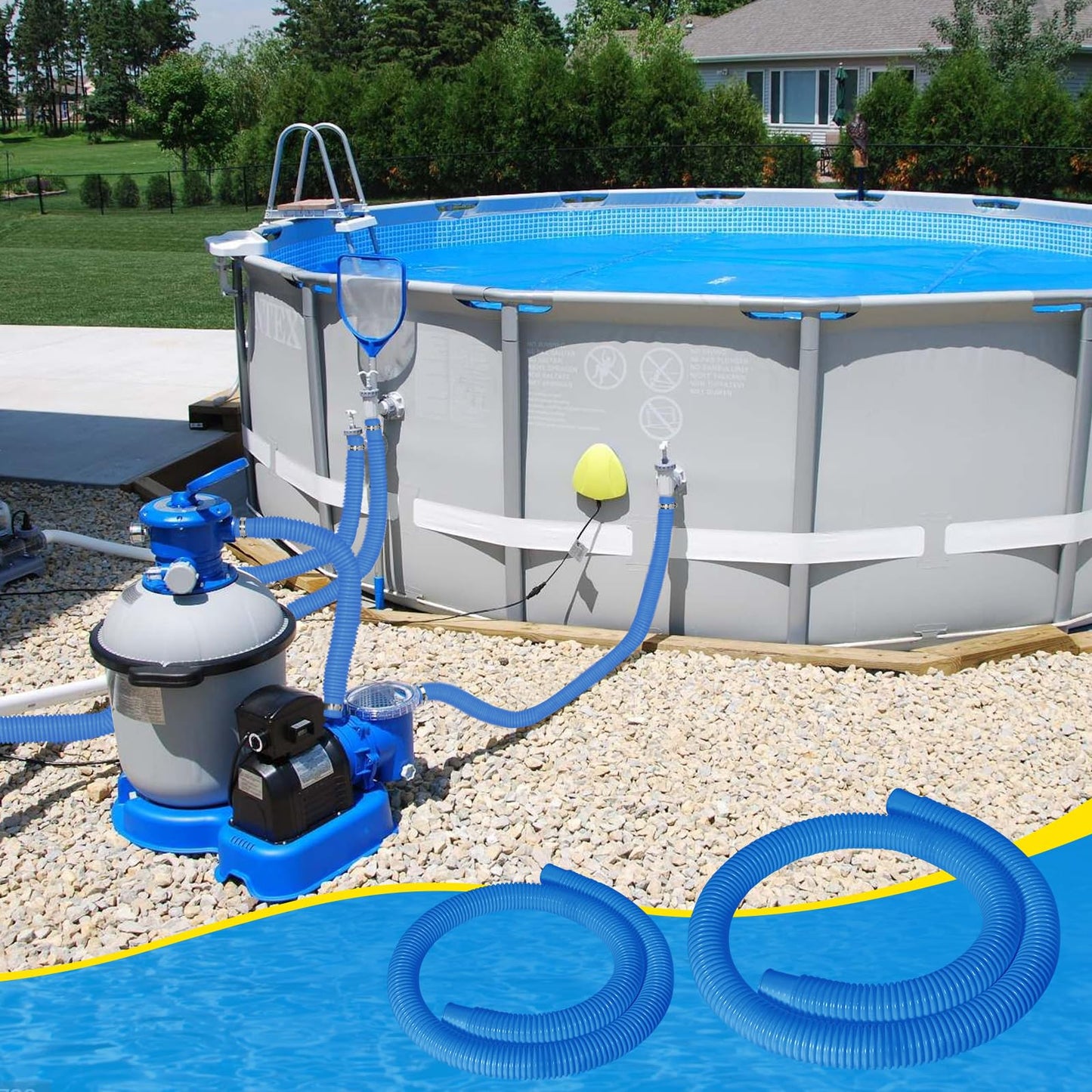 2 Pcs 1.25" Pool Hose, 59" Long Accessory Pool Pump Replacement Hoses, Compatible with All Above Ground Pool Filter Pumps that Use 1 1/4 Diameter Hoses
