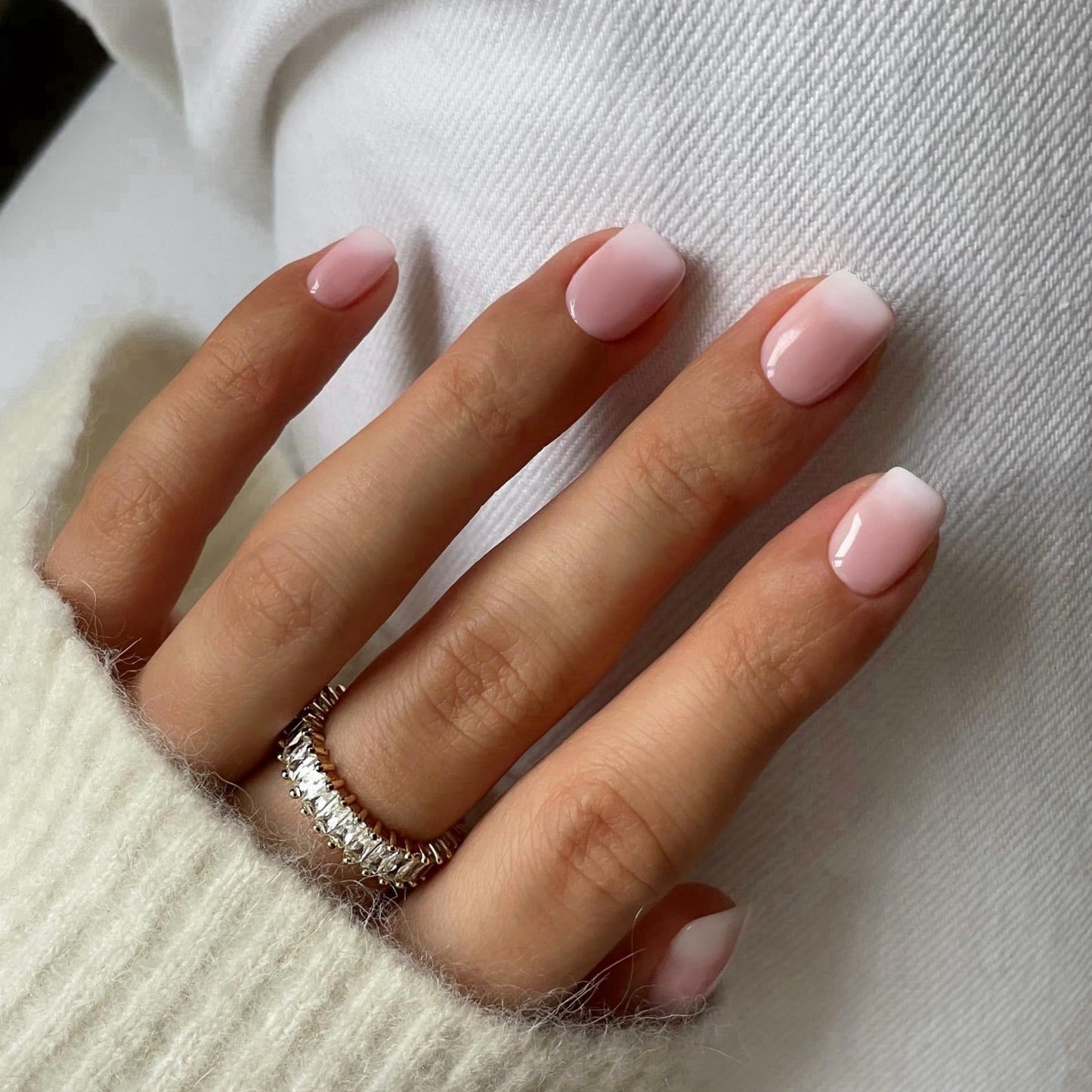 Ombre Pink Press On Nails Short Square,KXAMELIE Gel Nails Press ons with UV Coating,Short Coffin Solid Color Fake Nails,Natural Fit Petite Glue on Nails for Women Girls Daily Wear