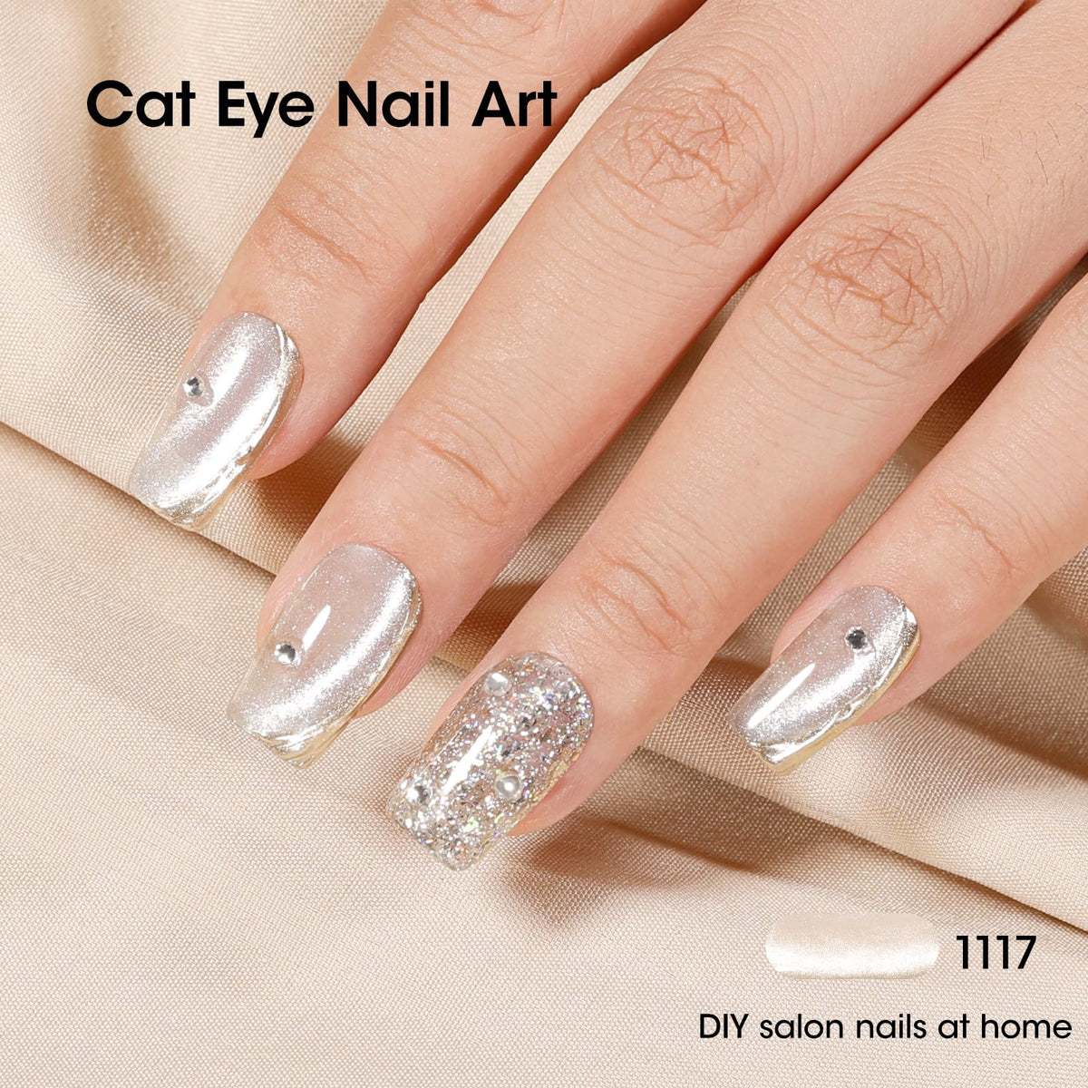 GELLEN Nude Glitter Cat Eye Gel Nail Polish Set, Magnetic Holographic U V Gel Polish Sheer Jelly Shiny Glass Cat Eye Effect Soak off Salon Quality