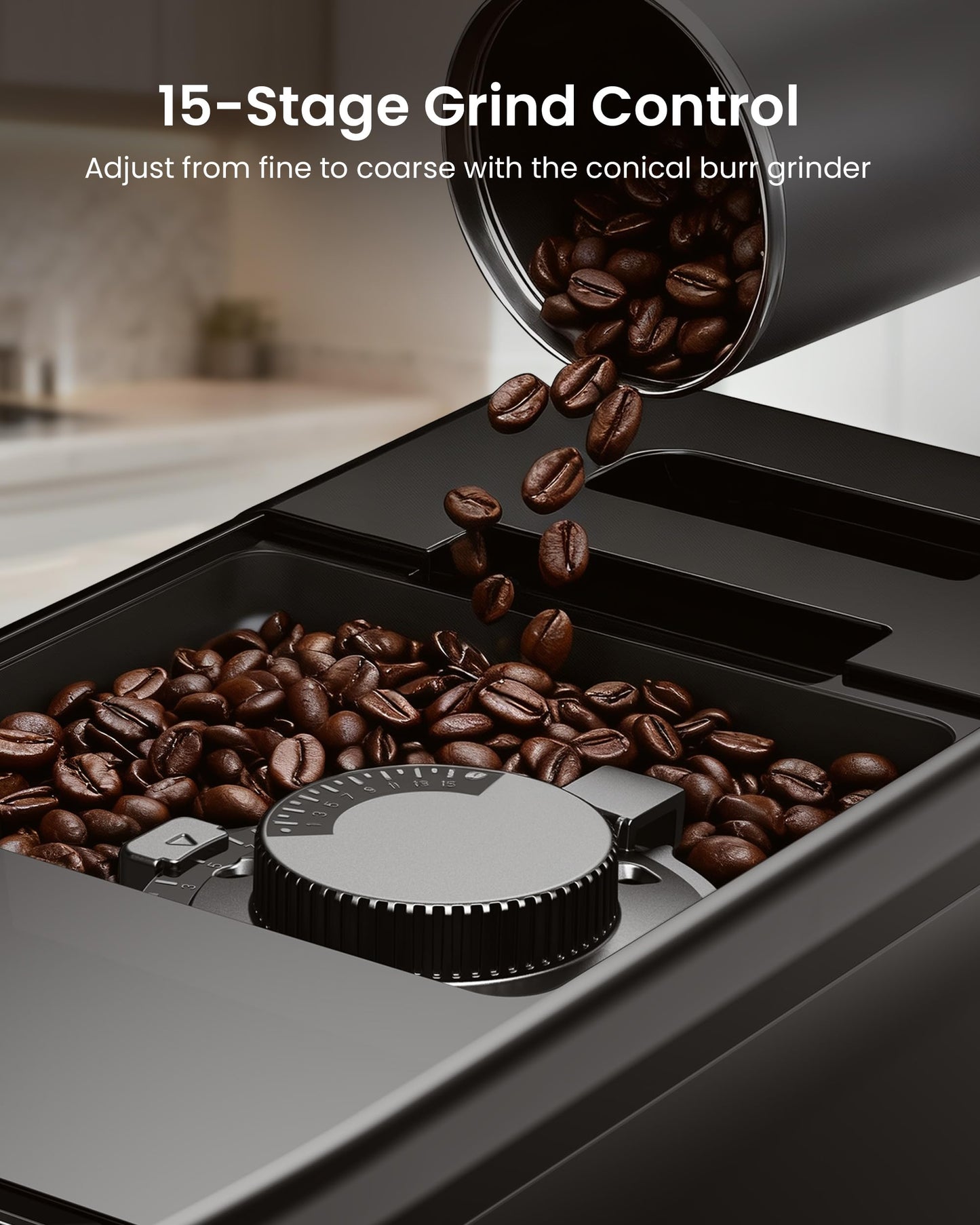 ICEVIVAL Fully Automatic Coffee Machine, 20 Bar Coffee Maker with Grinder, Automatic Espresso Machine with 15 Grinding Levels, Touch Control for Cappuccino & Latte, Auto Self-Cleaning