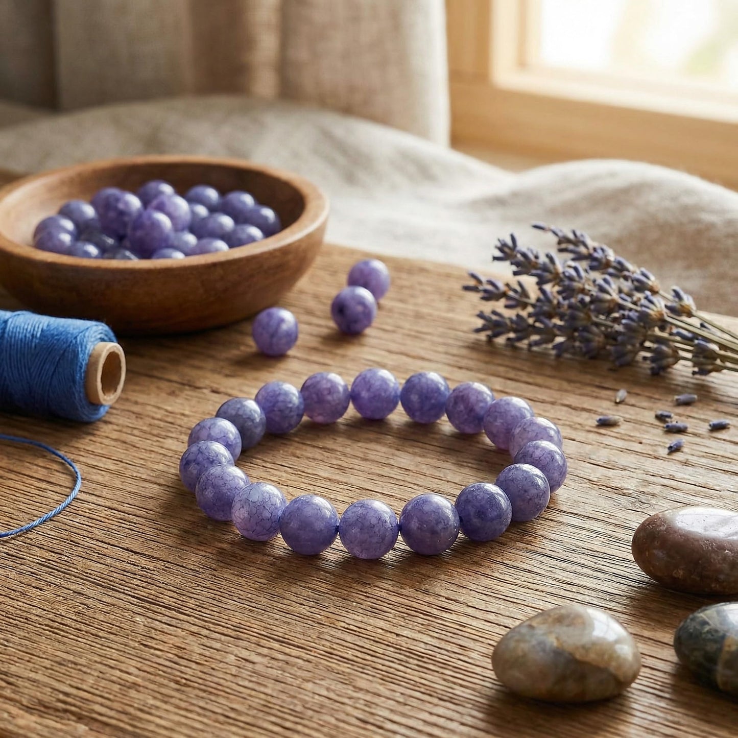 Yochus 60pcs Blue Angelite Stone Beads，6mm Healing Power Natural Stone Round Loose Beads for Jewelry Making Earring Necklace DIY Crafts