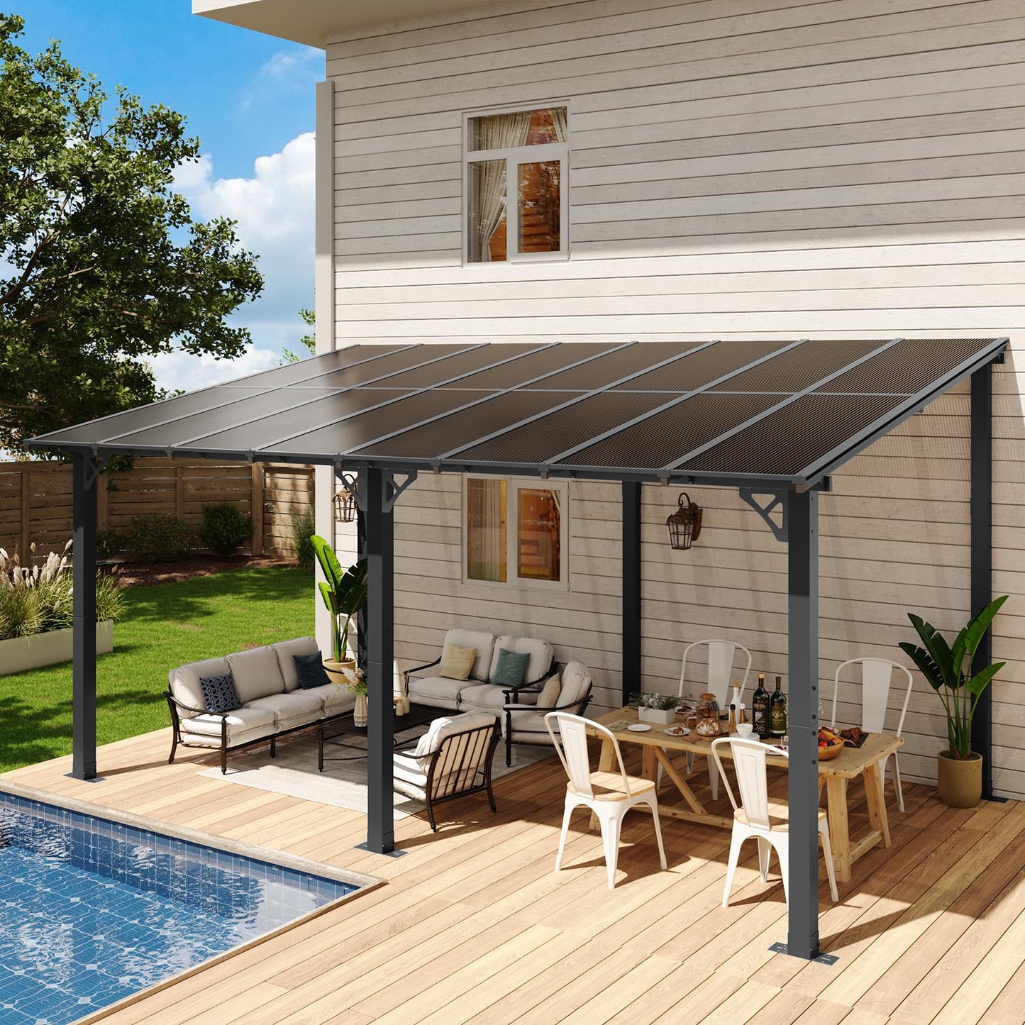 Aoxun 16' x 10' Gazebo for Patio, Gazebo Pergola with Sloped Roof, Large Wall-Mounted Heavy Duty Awnings, for Backyard, Deck, Patio
