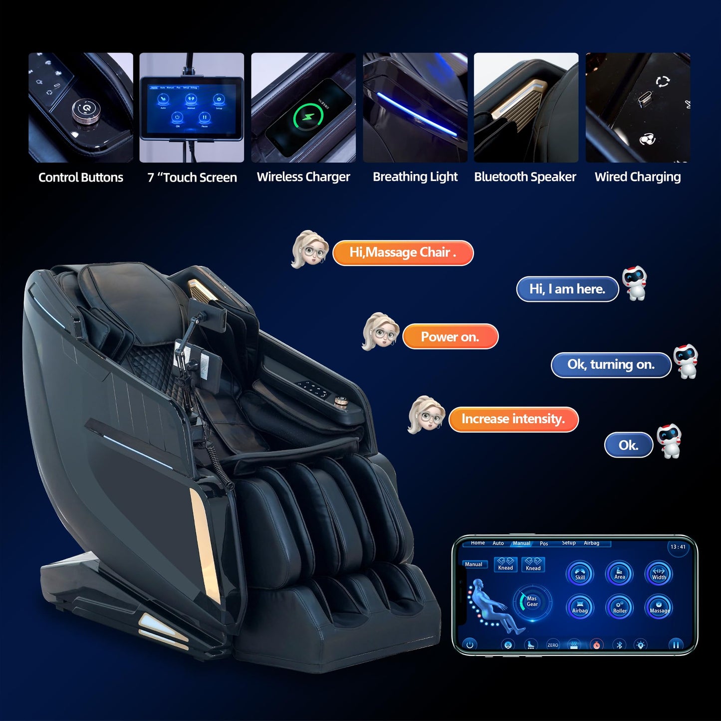 4D Massage Chair Full Body Zero Gravity SL-Track Real Relax Massage Chair Recliner-Shiatsu,Heat,Calf-Extension,20-Massage Technique,Thai Yoga Stretch,Foot Roller,AI Voice,Touch Screen,Wireless Charge