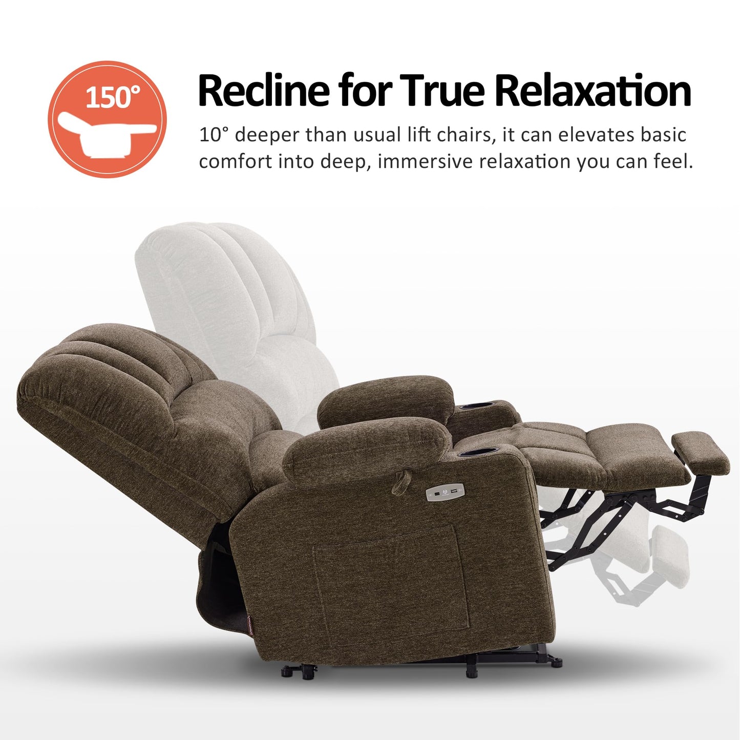 MCombo Power Lift Recliner Chair for Elderly, Lift Chair with Heat and Massage, Extra Wide Lift Recliner for Big People, Fabric R7096 (Medium-Wide, Coffee)