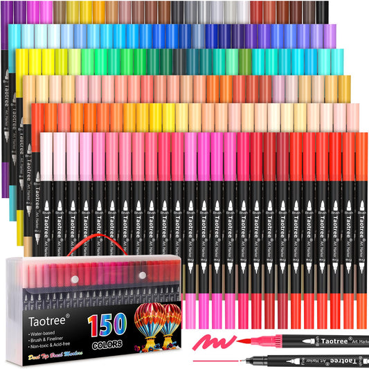 Taotree 120 Colors Dual Tip Art Markers Pens for Kids Adult Coloring Book, Artist Fine & Brush Tip Coloring Markers Drawing Pen for Journaling Note Taking Lettering Calligraphy Craft Art Supplies Set