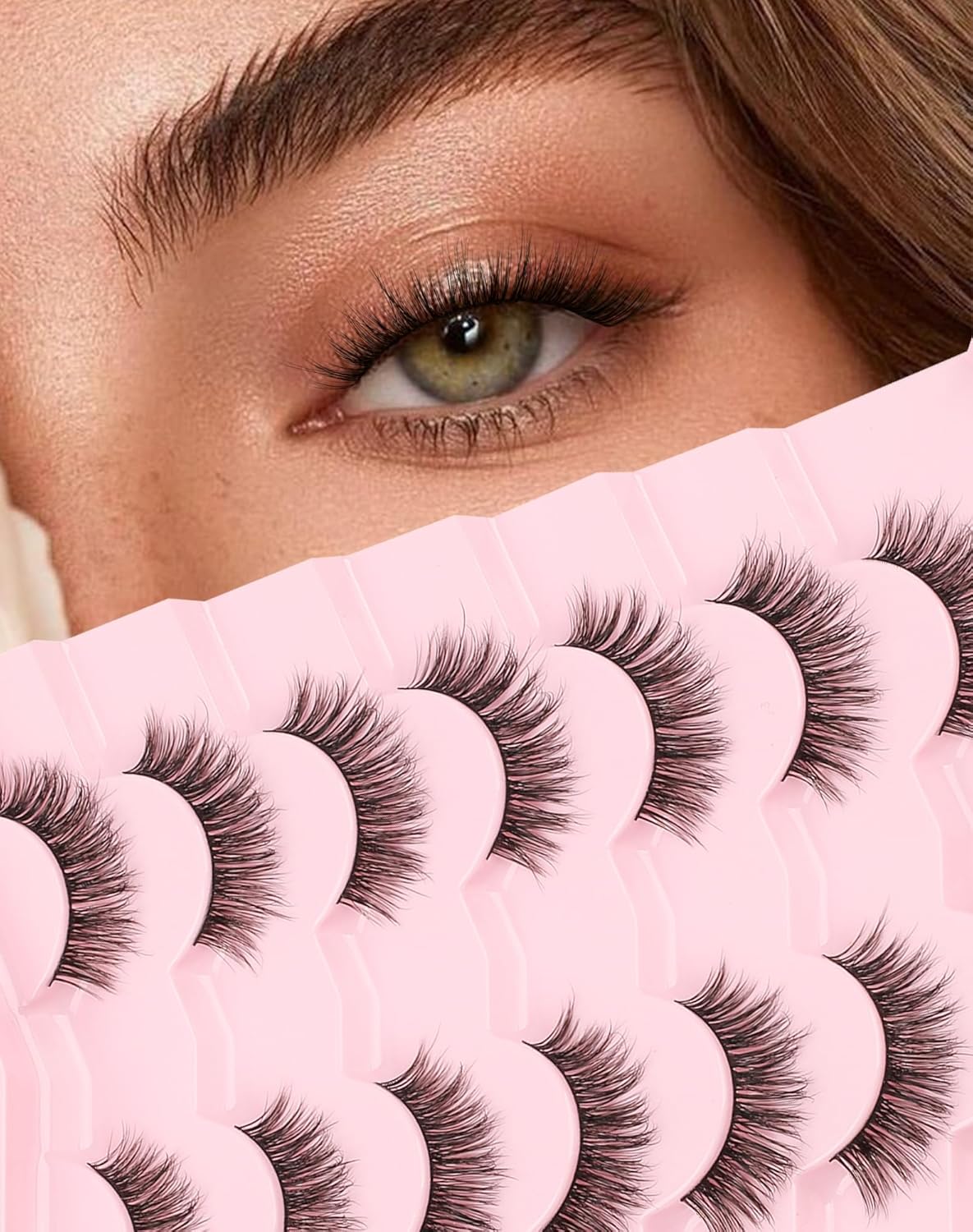 Natural Lashes Natural Look Wispy Eyelashes Flared Strip Eyelash False Eye Lash Soft Eyelashes Pack 7 Pairs 13MM D75