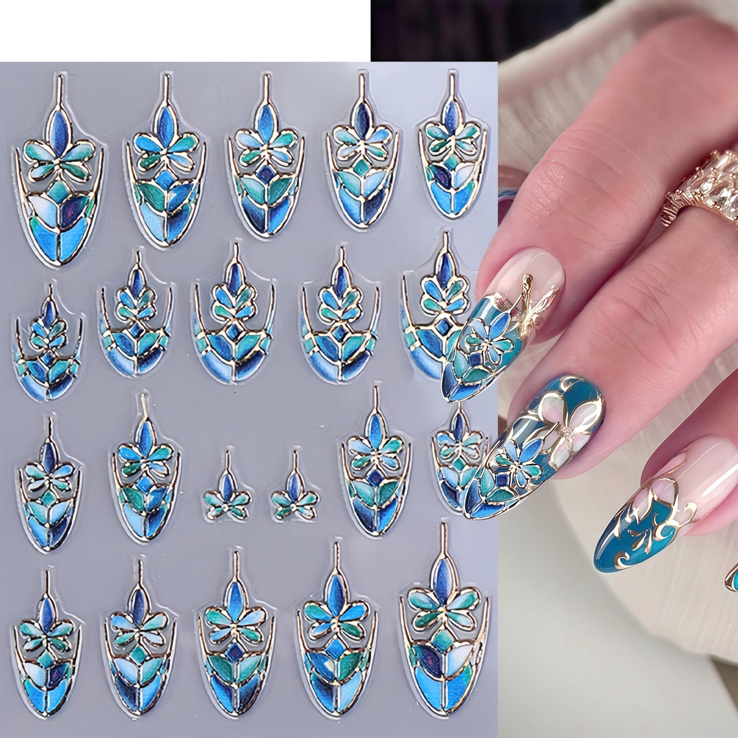 3 Sheets Valentines Day Nail Art Stickers 5D Embossed Heart Flower Nail Stickers Blue Floral French Nail Decals Love Flowers Nails Designs Valentines Nails Sticker for Women DIY Manicure Nail Supplies