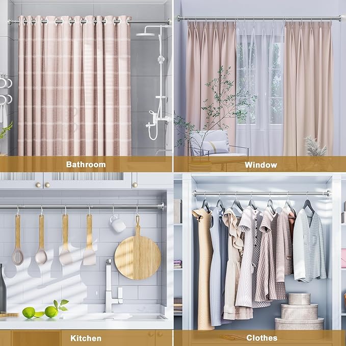 Ausemku Shower Curtain Rod 32-94 Inch Adjustable - 1 Inch Diameter Heavy Duty No drill Spring Tension Shower Rod, Non-Slip Rustproof Telescopic Rod for Bathroom, Nickel