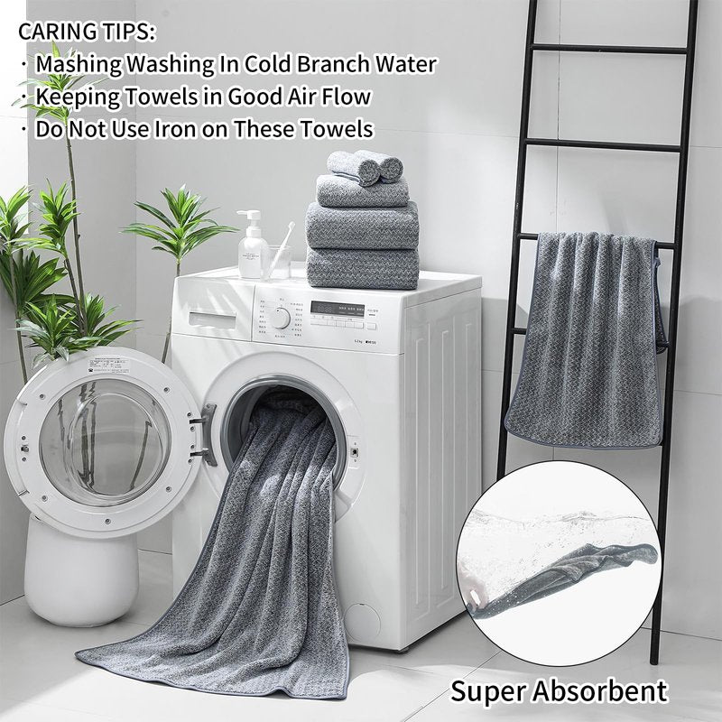 Ultra Soft Bath Towel Set,12 Piece (4 Bath Towels,4 Hand Towels,4 Washcloths) Family Bathroom Towels Set with Hanging Loop,Quick Dry Extra Absorbent Shower Towel for Bathroom,Hotel,Spa-Dark Gray