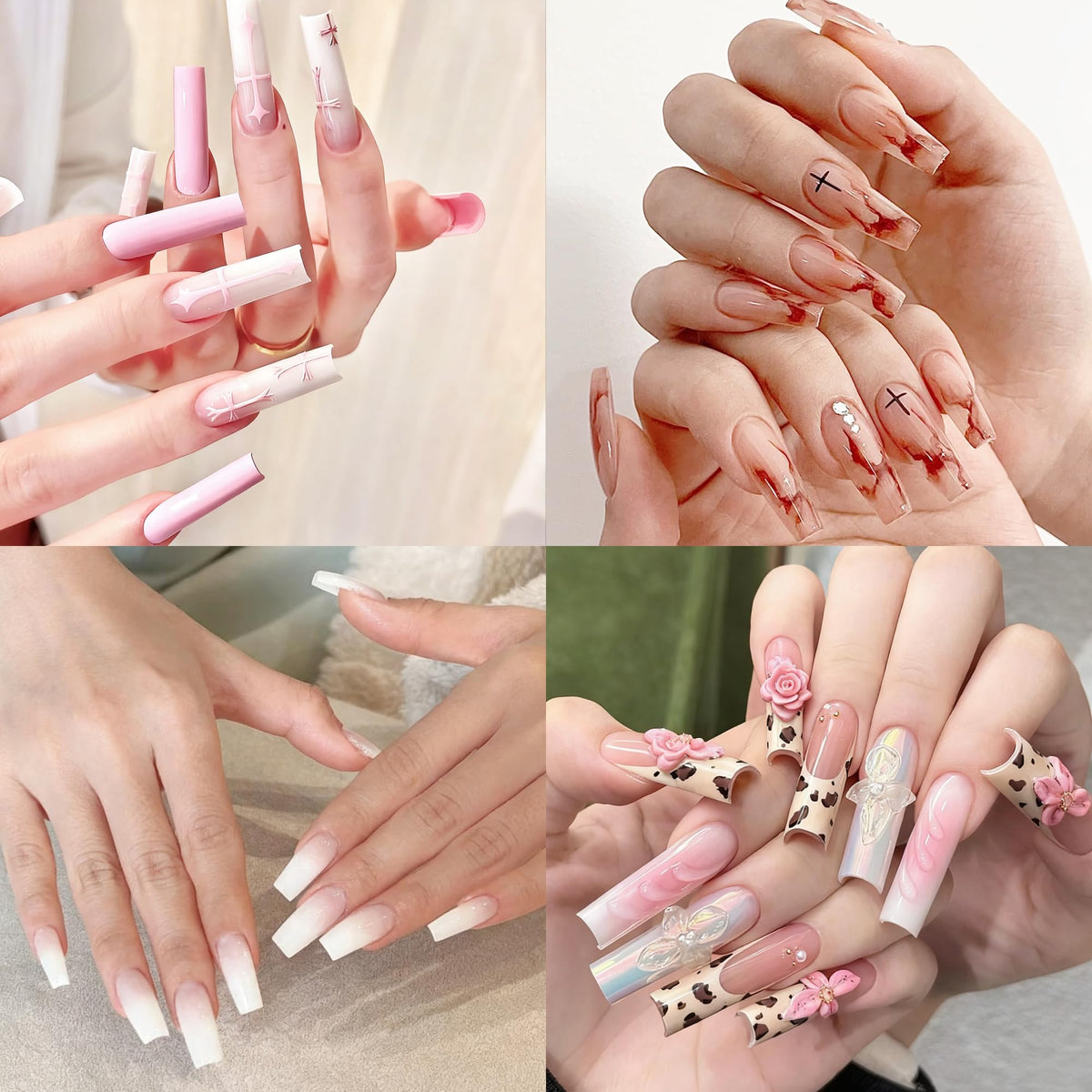 ELLEWIN 480PCS No C Curve Clear Nail Tips, 2XL Long Half Cover Straight and Coffin Nails for Acrylic Nails Kit, 12 Sizes Soft Square Gel Fake Nails Extension for Salons and Home DIY Gifts