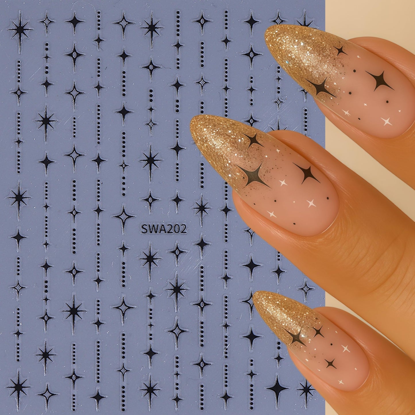 5 Sheets Stars Nail Art Stickers 3D Self Adhesive Shiny Stars Line Nail Decals White Silver Gold Black Star Nail Stickers for Nail Art Star Nail Design Nail Supplies for Women DIY Manicure Decorations