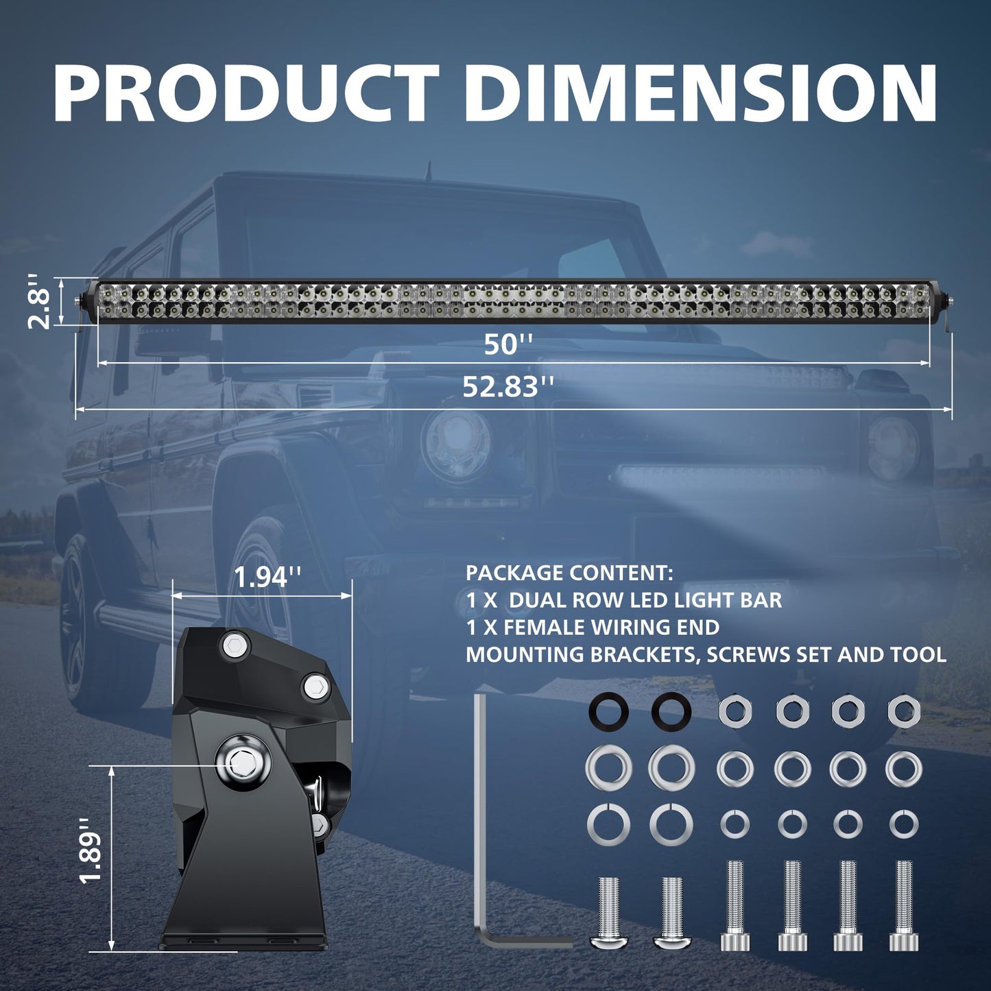 4WDKING LED Light Bar 50 inch IP68&IP69K Waterproof Dual Row Off Road Light Bar with DT Connector 300W Flood and Spot Combo Beam Work Light for Truck Cars ATV UTV Boat