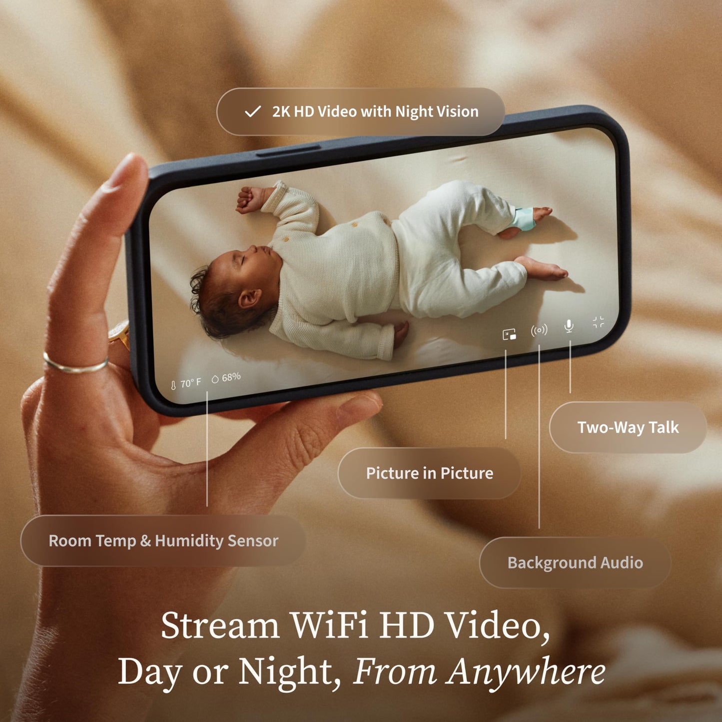 Owlet Dream Sight™ – Smart HD Video Baby Monitor with 2K Camera, Cry, Motion & Sound Alerts, Temp + Humidity Monitoring, Secure WiFi, 2-Way Talk, Compatible with Dream Sock