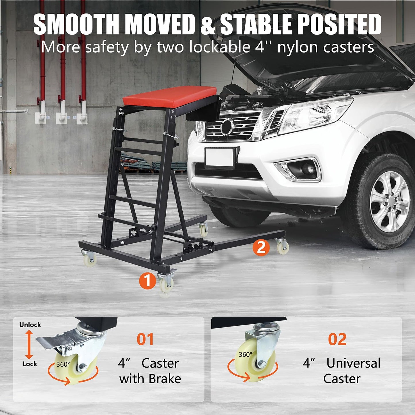 THDUGG Large Topside Creeper 48"-64" Height Range, 400 LBS Capacity Automotive Creeper Top Side Creeper Foldable Car Creeper with 4 Caster Wheels and Padded Deck for Auto Repair Maintenance