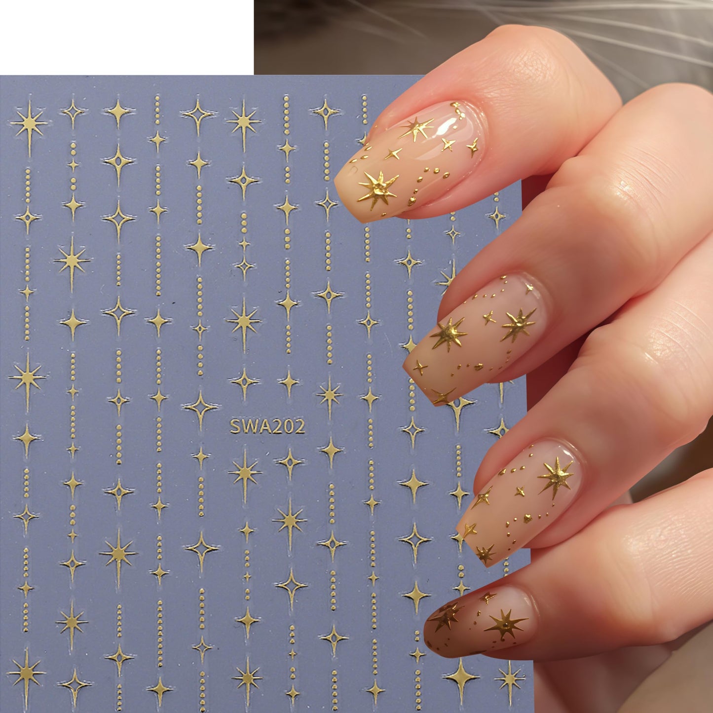 5 Sheets Stars Nail Art Stickers 3D Self Adhesive Shiny Stars Line Nail Decals White Silver Gold Black Star Nail Stickers for Nail Art Star Nail Design Nail Supplies for Women DIY Manicure Decorations