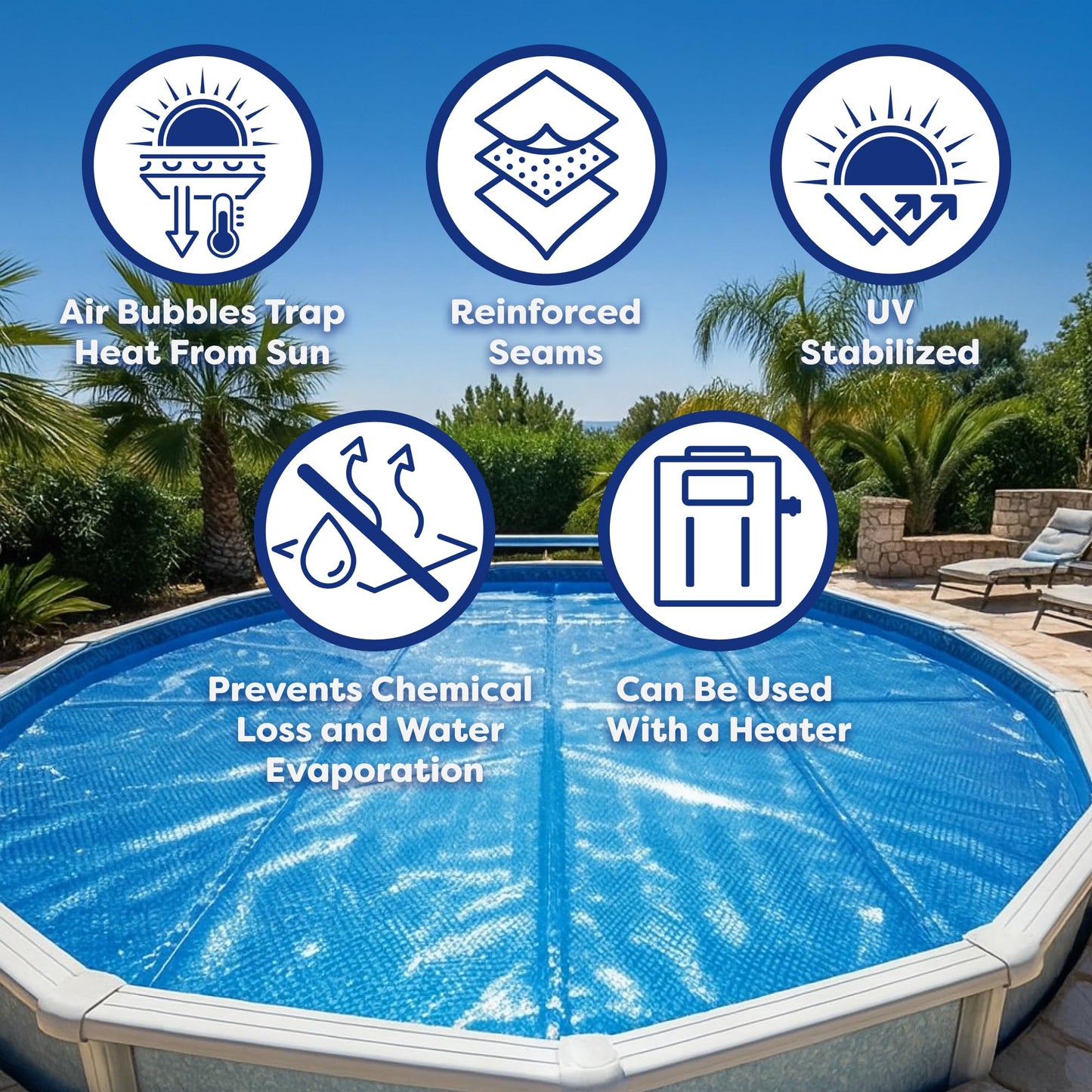 In The Swim 16' x 32' Premium Blue Rectangle Solar Pool Cover 12 Mil for Solar Heating Above Ground Pools and Inground Pools