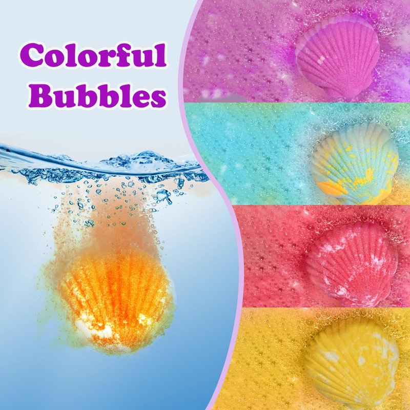 Bath Bombs for Kids with Surprise Toys Inside, 12 Pcs Kids Bath Bombs Gifts for Birthday Christmas Easter Party Favor, Handmade Shell Bubble Bath Kit with Mermaid Toys for 4 5 6 7 8 Year Old Girls