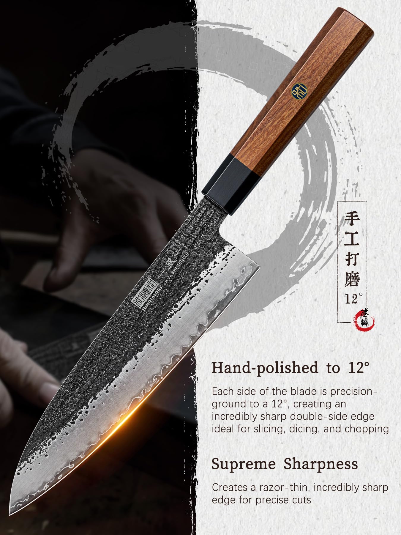 HOSHANHO 3 Pieces Knife Set, Professional Japanese High Carbon Steel Kitchen Knife Set, Ultra Sharp Chef Knives Sets with Octagonal Rosewood Handle
