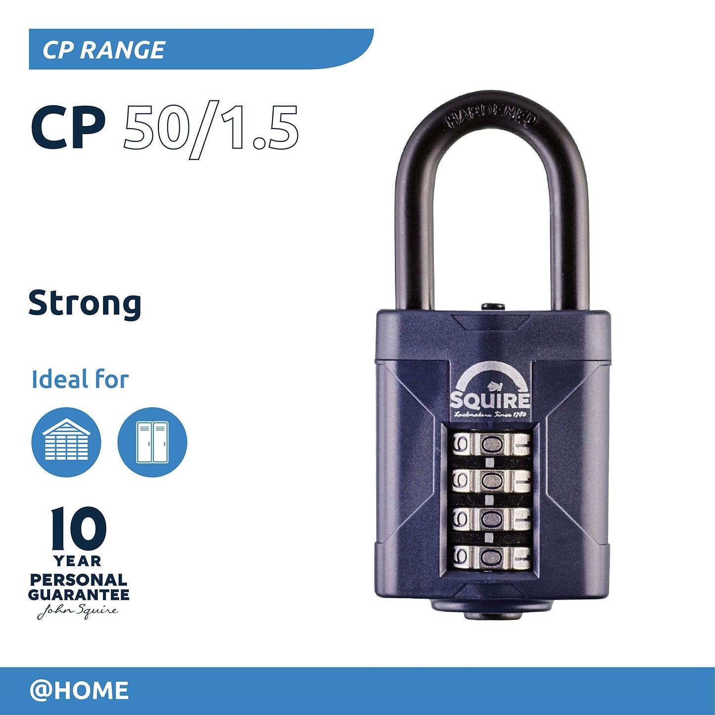 Squire Combination Padlock. Weatherproof Hardened Steel Shackle Recodable Padlock. (4 Wheel - 50mm Long Shackle (1.5"))"