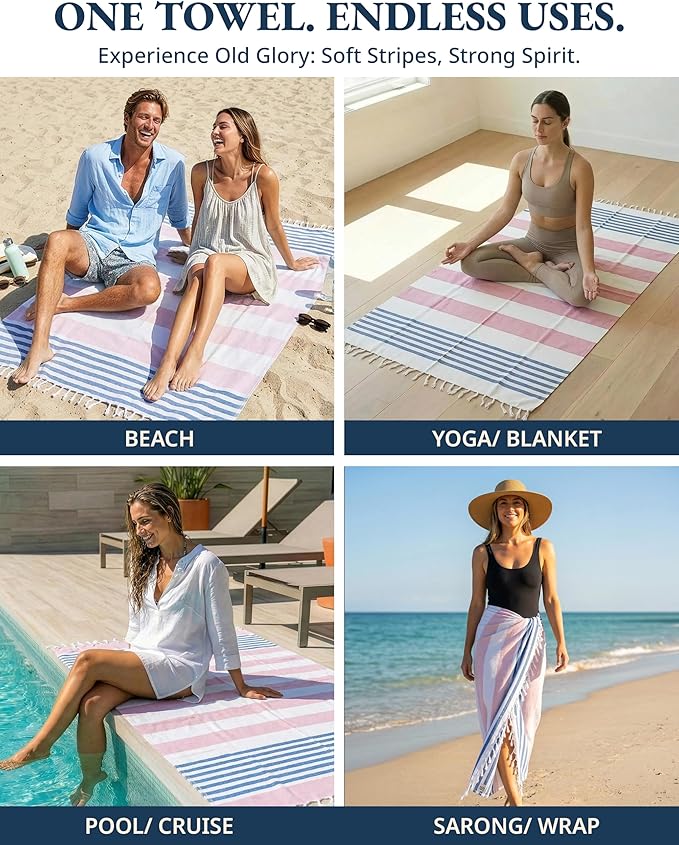 LANE LINEN Extra Large Beach Towel, 2 Pack Beach Towels Oversized, Pre-Washed, Quick Dry Pool Towels, Stylish Light Beach Towel for Women, Absorbent Sand Free Towel, 39"x71" - Old Glory Pink