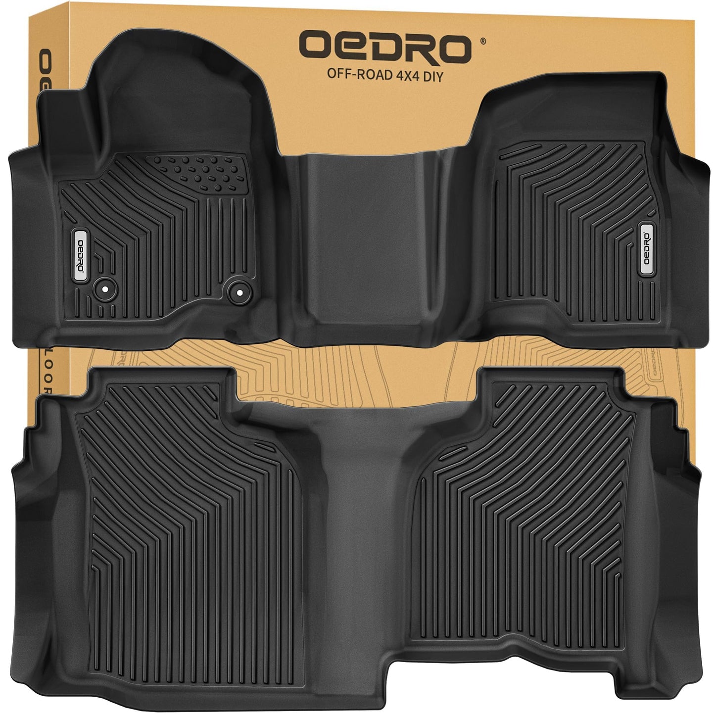 OEDRO Floor Mats Fit for 2019-2026 for Chevy Silverado/GMC Sierra 1500, 2020-2026 2500HD 3500HD, Double Cab with 1st Bench Seats, NO Rear Underseat Storage Box, All Weather TPE Floor Liner Set