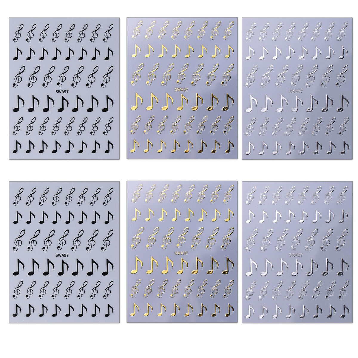 TailaiMei Music Nail Stickers, 3D Gold Black White Design Self-Adhesive Nail Art Decals for DIY Nail Decorations (510)