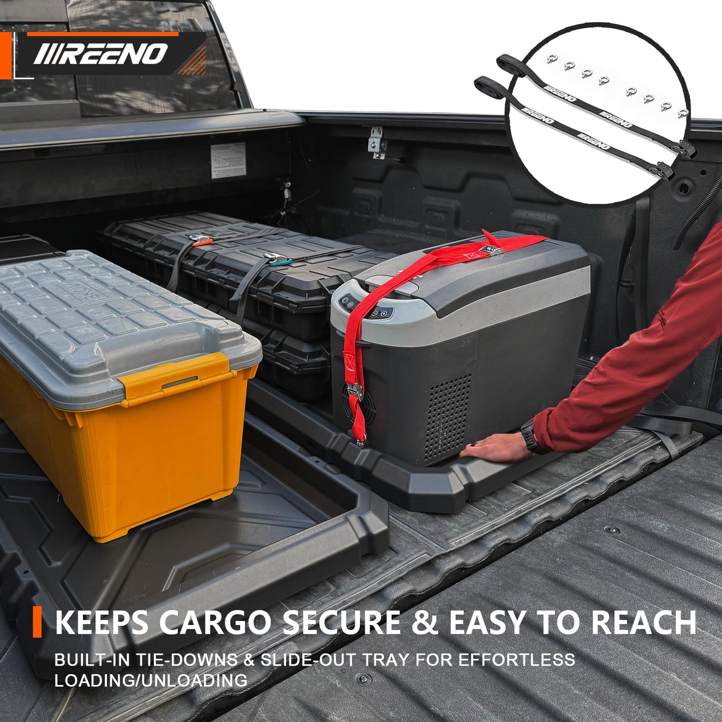 IIIREENO Slide-Out Truck Bed Organizer Tray, Heavy Duty Cargo Storage System with Easy Tailgate Access, Fits 5'7" & Longer Beds, Durable HDPE Material, No Drilling
