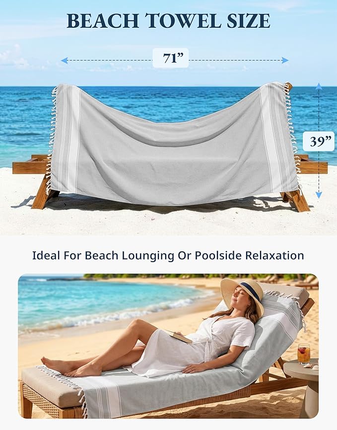 LANE LINEN Extra Large Beach Towels 2 Pack – Oversized 39"x71", Pre-Washed, Quick Dry, Sand-Free & Absorbent Pool Towels, Stylish & Lightweight for Women – Grey