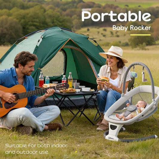 AMKE Electric Baby Rocker Swing for Infants, Extra-Large Mesh Seat, Portable 5-Speed Baby Rocking Chair with 3 Timers & 12 Lullabies, for Baby Boy Girl Shower Gifts, Lightweight for Outdoor Use