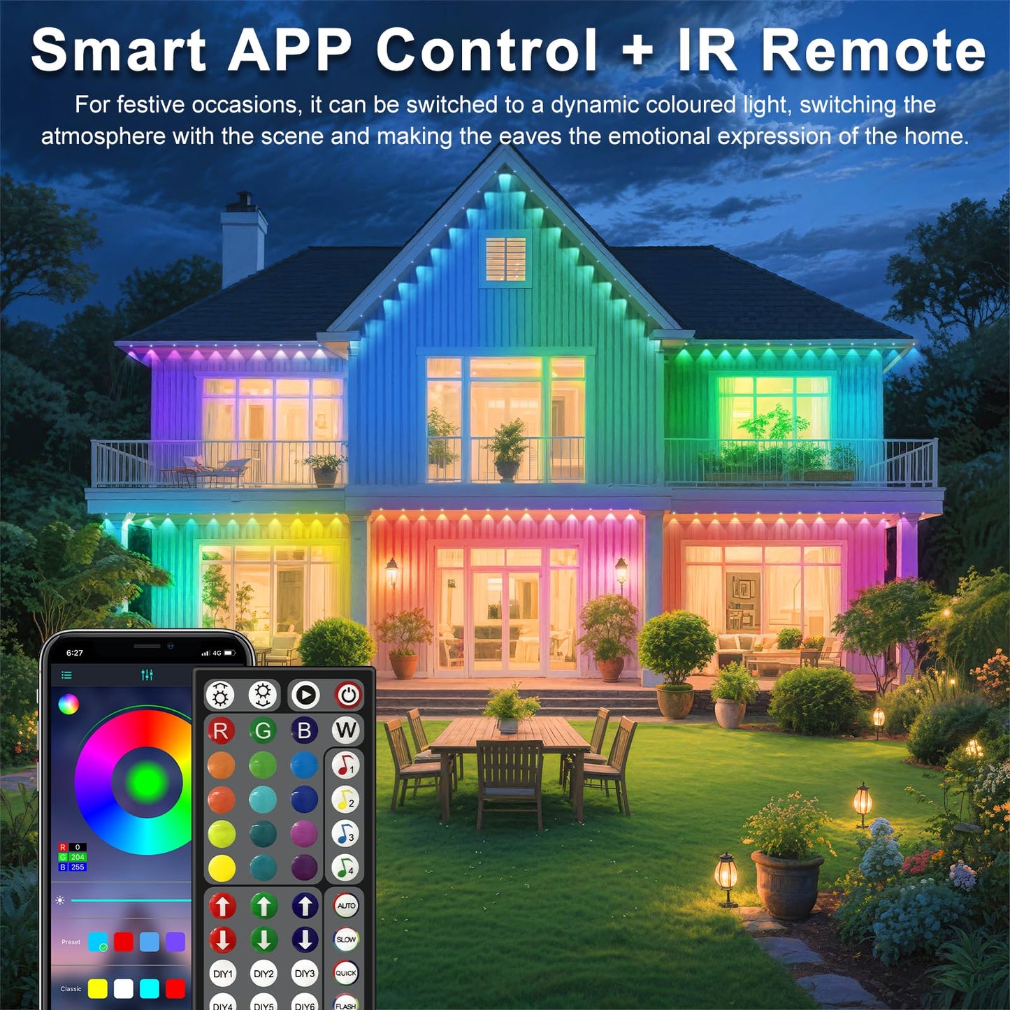 CETELUMA 400Ft Permanent Outdoor Lights for House Waterproof, IP67 LED Eave Lights with App/Remote Control, Outdoor Permanent led Lighting for House Roof Decor,Christmas,Party,All Holiday and Daily