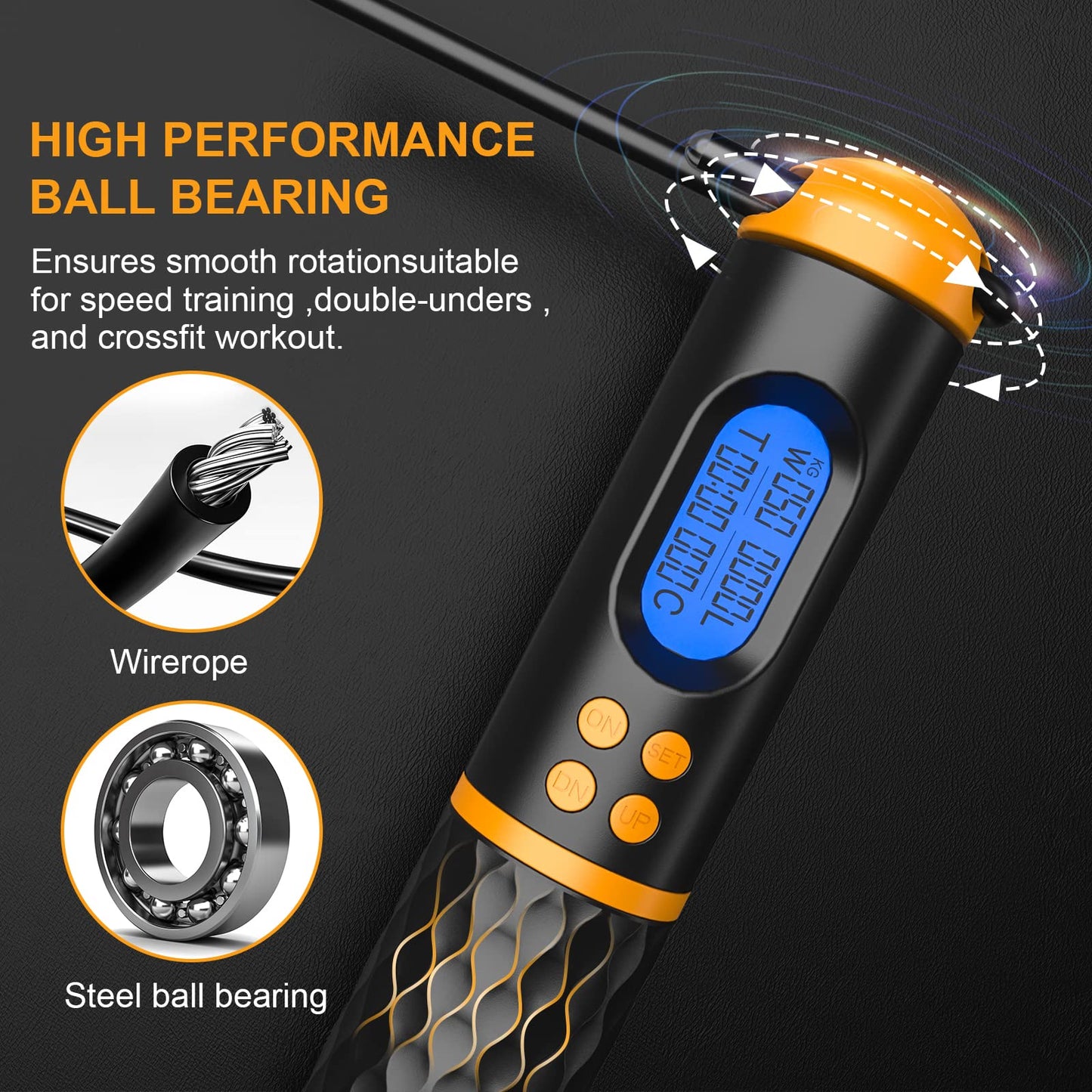 Smart Jump Rope, Multifun Speed Skipping Rope with Weight/Lap/Time/Calorie Counter Adjustable Digital Counting Jump Ropes for Home Gym, Cordless Jumping Rope for Men Women Kids