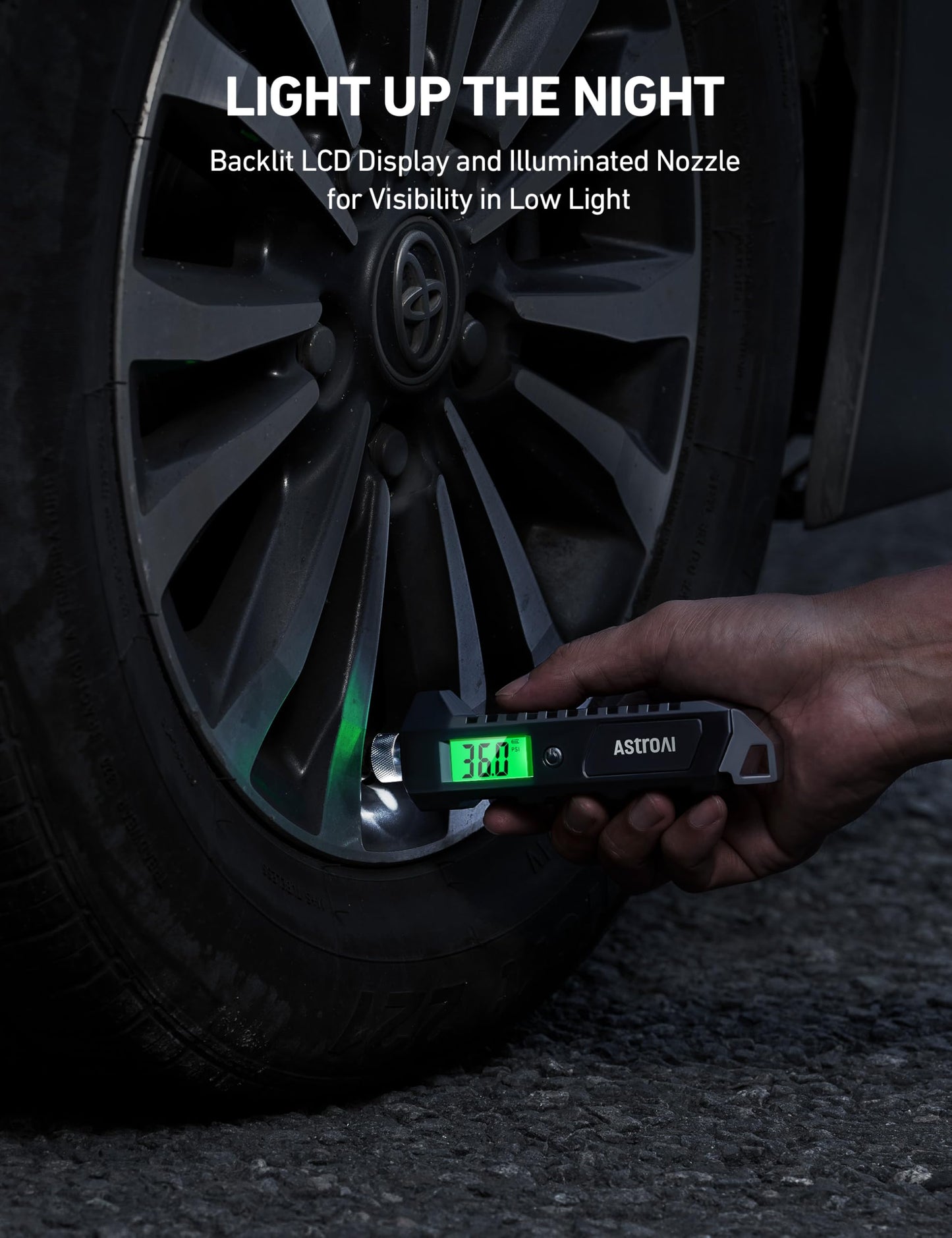 AstroAI Digital Tire Pressure Gauge, 230 PSI 4 Settings Heavy Duty for Car Bicycle with Larger Backlit LCD Flashlight and Non-Slip, Black