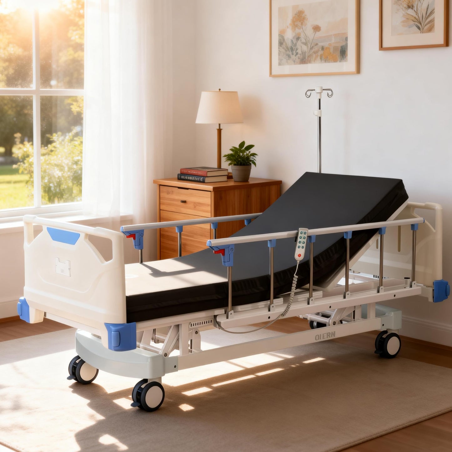 OLERN Premium 3 Function Full Electric Hospital Bed with 4.7" Memory Mattress for Home Use-16.1"-29.1" Height Range, Central Control System-5" Casters, 550LBS Loading, Adjustable Medical Bed Frame