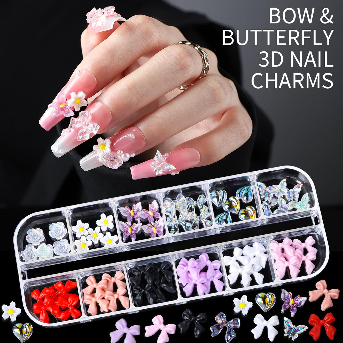 Teenitor Nail Charms Nail Gems with 15 Sheets Gold Nail Stickers, 6 Boxes of Rhinestones for Nails Art Tools, 3D Nail Decals Pearls for Nails