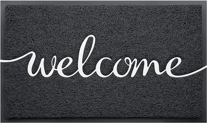 Door Mat, Welcome Mat Low Profile Floor Mat Front Doormat Indoor and Outdoor Doormat Non Slip Rugs for Entryway, Patio, High Traffic Areas (32"x20", Black-Welcome)
