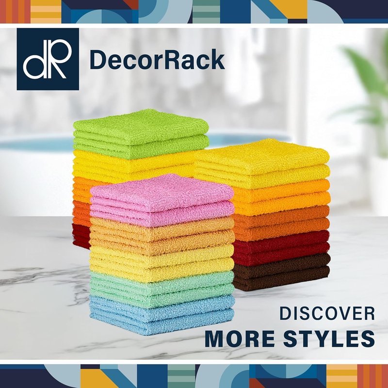 DecorRack 20 Pack 100% Cotton Wash Cloth, Luxurious Soft, 12 x 12 inch Ultra Absorbent, Machine Washable Washcloths, Assorted Set 3 (20 Pack)