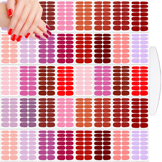 JERCLITY 560 Pieces 40 Sheets Red Solid Color Nail Wraps for Short Nails Pink Nail Polish Strips Self-Adhesive Warm Color Nail Stickers Full Wraps for Women