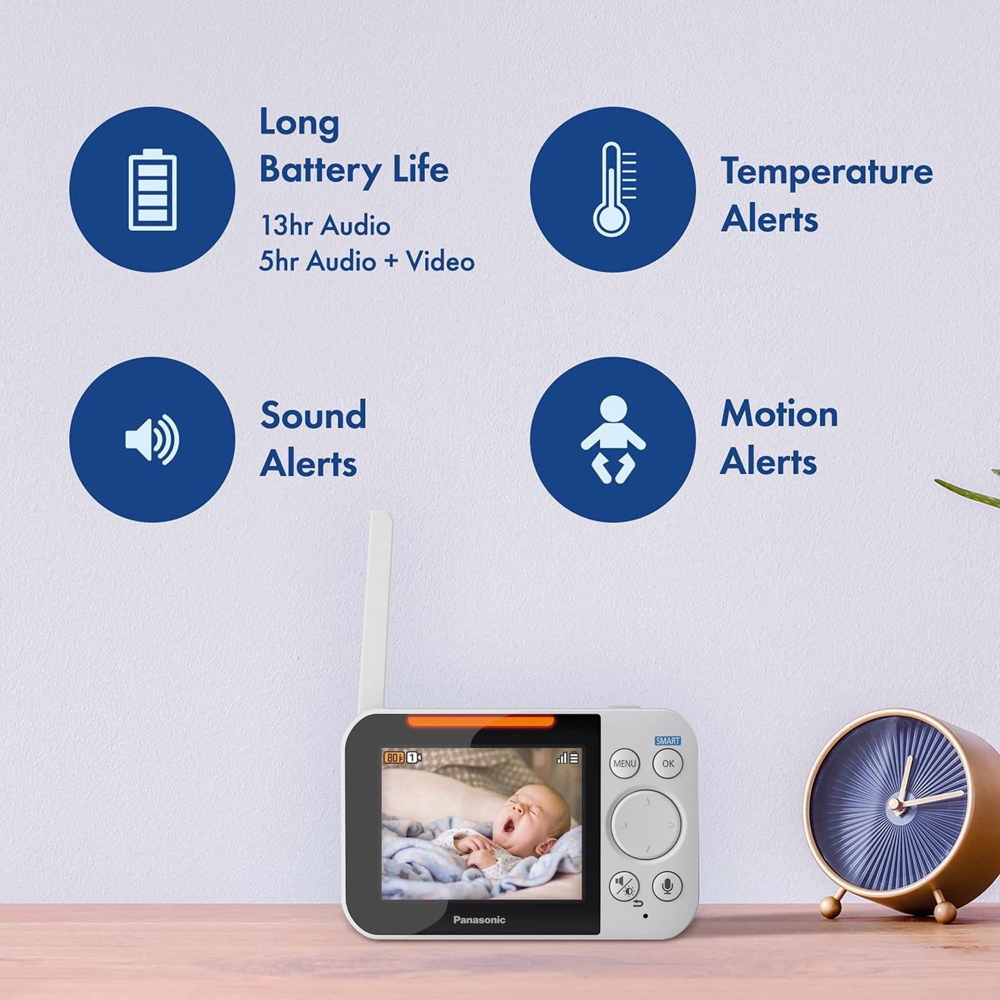 Panasonic Baby Monitor with Camera and Audio, 3.5” Color Video Baby Monitor, Extra Long Range, Secure Connection, 2-Way Talk, Soothing Sounds, Remote Pan, Tilt, Zoom,1 Camera, KX-HN4001W (White/Black)