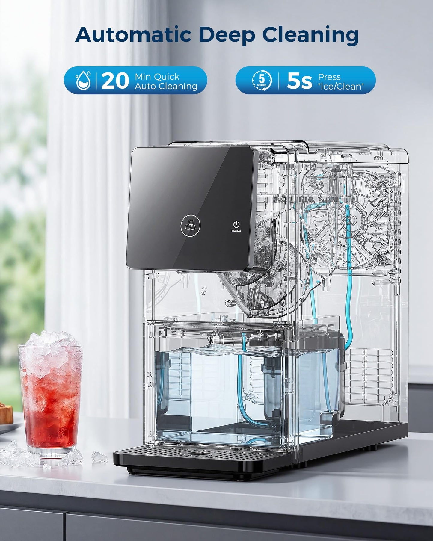 Nugget Ice Makers Countertop, 33lbs/24H Pebble Ice Maker with 1.8L Water Tank, Self-Cleaning, Portable Pellet Ice Machine with Self-Dispensing for Home/Kitchen/Office
