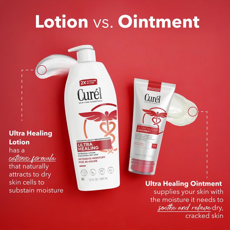 Curel Ultra Healing Ointment, Healing Ointment with Touch Free Applicator, Body and Face Moisturizer for Women and Men, 4 Oz