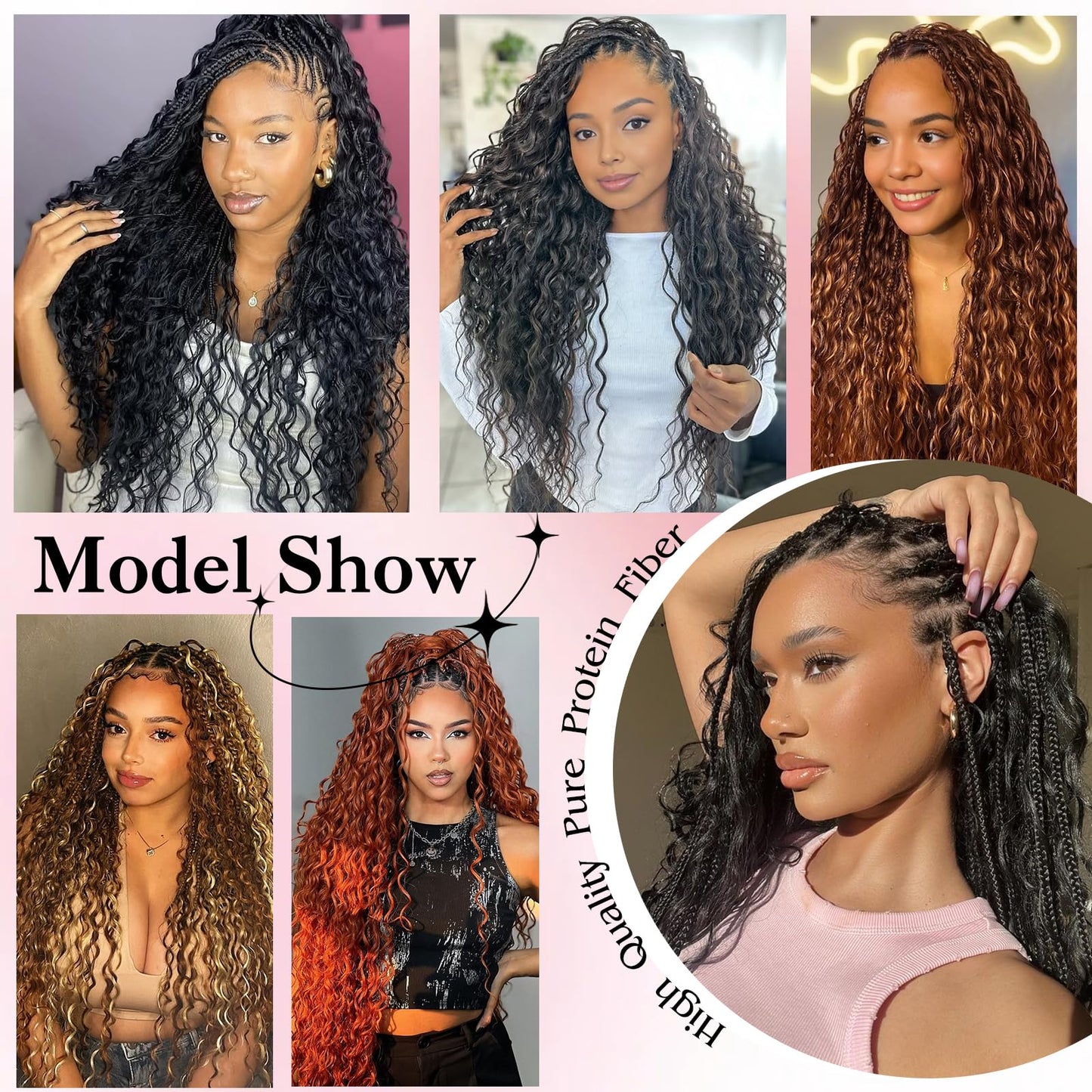 9 Packs Boho Box Braids Crochet Hair 14 Inch Pure Protein Fiber Similar to Human Hair Goddess Box Braids Crochet Hair With Curly Ends Pre Looped Bohemian Braid Hair Extension For Women(14 Inch,4#)