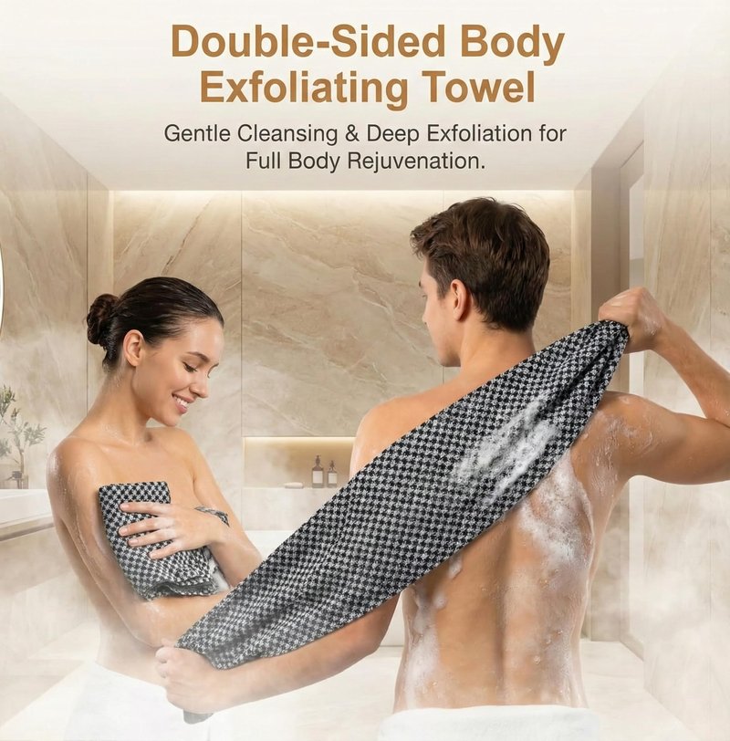 APRICITY Blissal Exfoliating Shower Towel, 2-in-1 Dual-Sided Body Scrubber & Microfiber Scrub Cloth Set, Advanced Exfoliation for All Skin Types